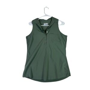 Columbia Sportswear Polo Shirt Womens Small Green Pleated Sleeveless Summer Wear